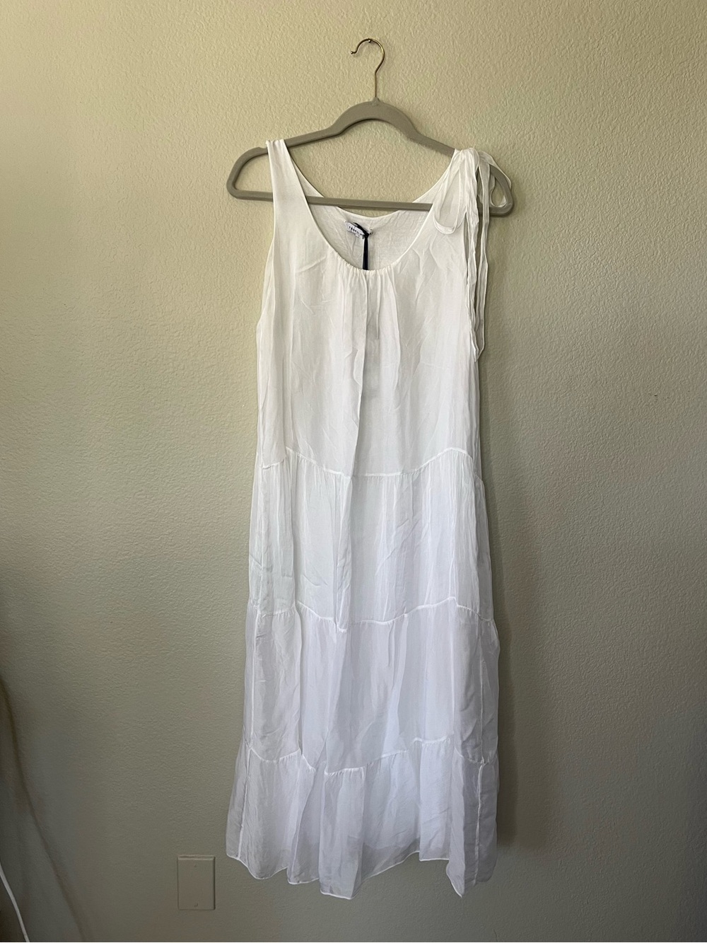 Tempo Paris White Sleeveless Tiered Maxi Dress with Shoulder Tie Women's Size S